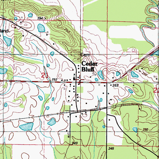 Topographic Map of Cedarbluff Post Office, MS