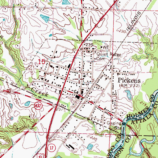 Topographic Map of Pickens Post Office, MS