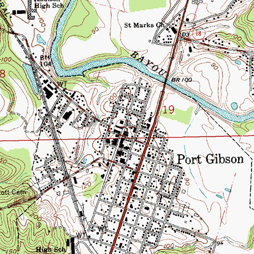 Topographic Map of Port Gibson Post Office, MS