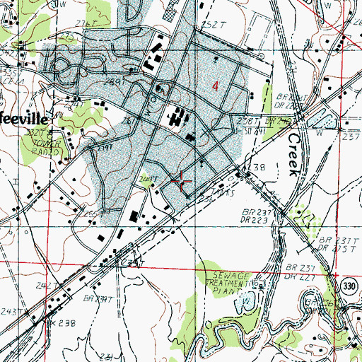 Topographic Map of Coffeeville Post Office, MS