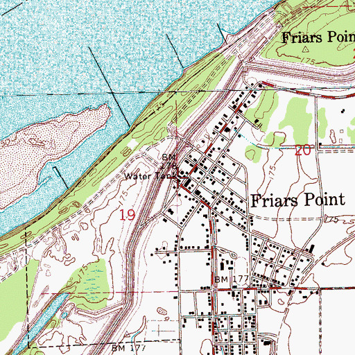 Topographic Map of Friars Point Post Office, MS