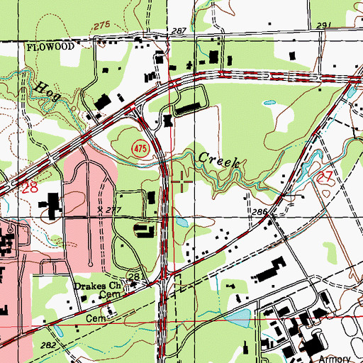 Topographic Map of Flowood Post Office, MS