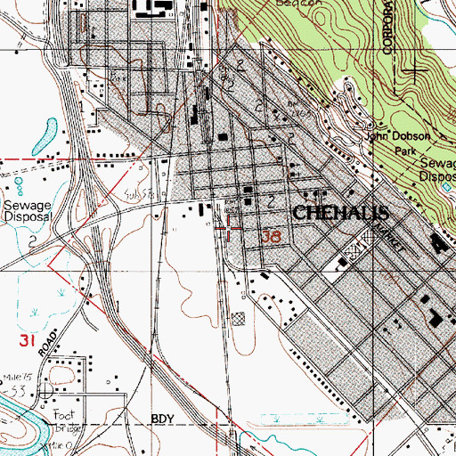 Topographic Map of Lewis County Jail, WA