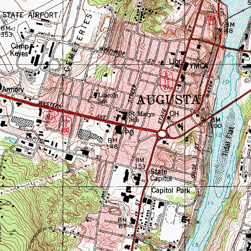 Topographic Map of Augusta Post Office, ME