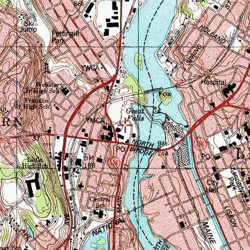 Topographic Map of Great Falls Post Office, ME