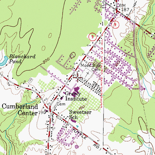 Topographic Map of Cumberland Center Post Office, ME
