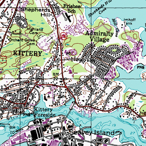 Topographic Map of Kittery Post Office, ME
