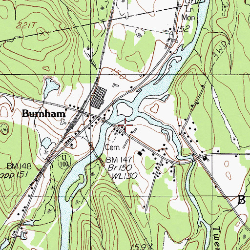 Topographic Map of Burnham Post Office, ME
