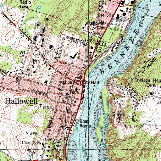 Topographic Map of Hallowell Post Office, ME