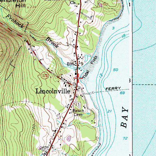 Topographic Map of Lincolnville Post Office, ME