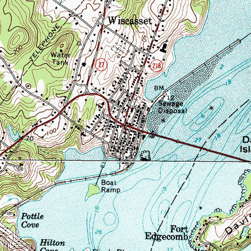 Topographic Map of Wiscasset Post Office, ME