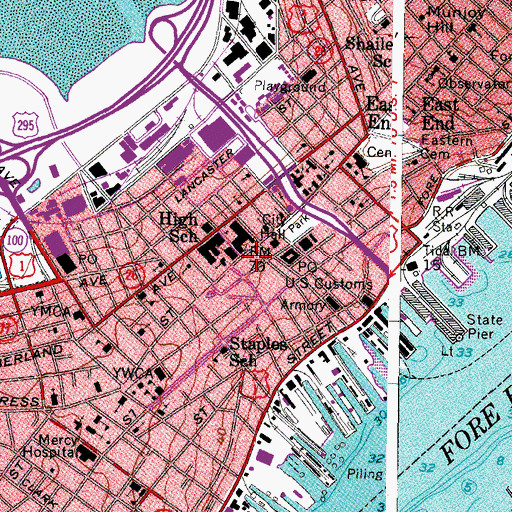 Topographic Map of Downtown Station Post Office, ME
