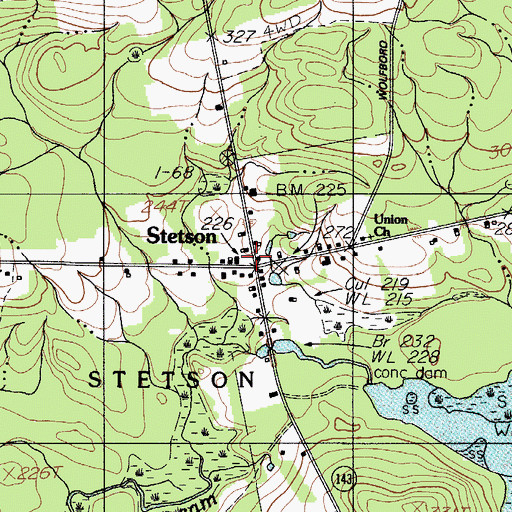 Topographic Map of Stetson Post Office, ME
