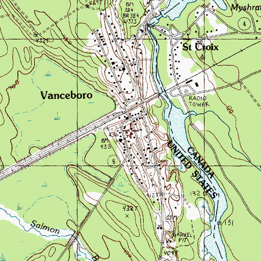 Topographic Map of Vanceboro Post Office, ME