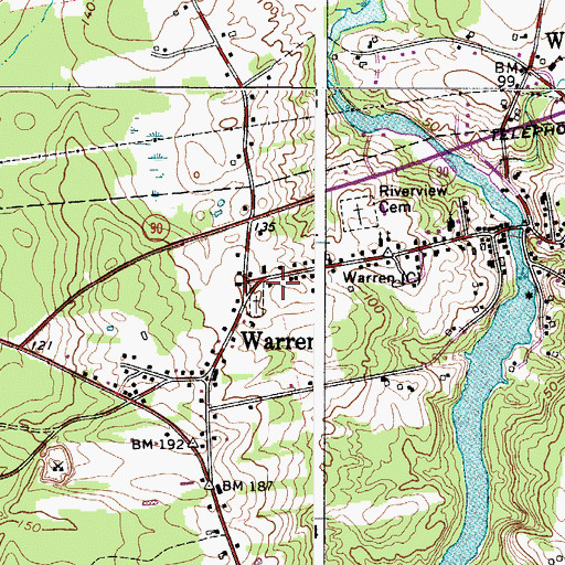 Topographic Map of Warren Post Office, ME