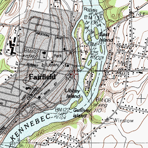 Topographic Map of Fairfield Post Office, ME