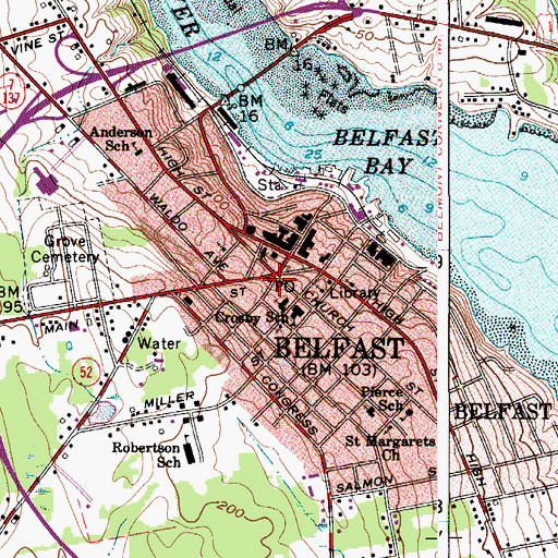 Topographic Map of Belfast Post Office, ME