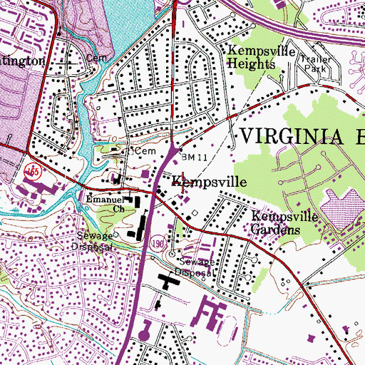 Topographic Map of Virginia Beach Fire Department Station 9 Kempsville, VA