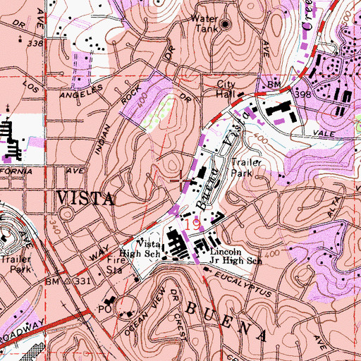 Topographic Map of Vista Fire Department Station 6, CA