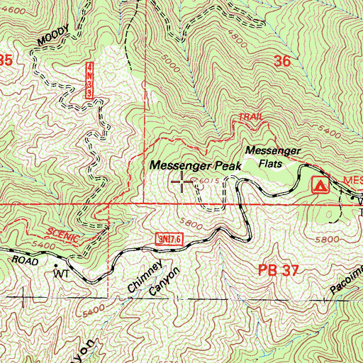 Topographic Map of Messenger Peak, CA