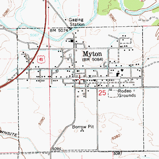 Topographic Map of Myton Post Office, UT