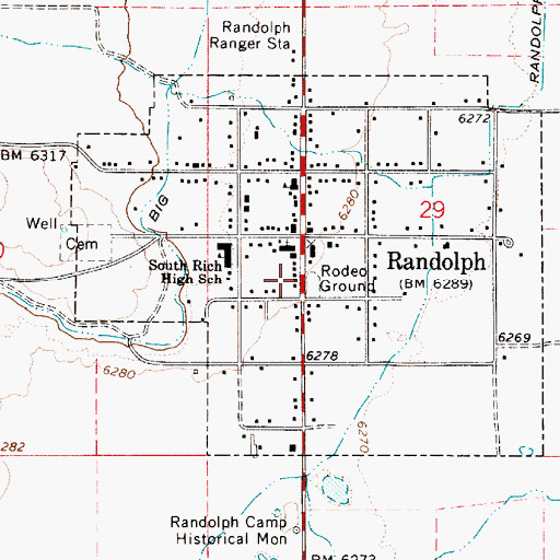 Topographic Map of Randolph Post Office, UT