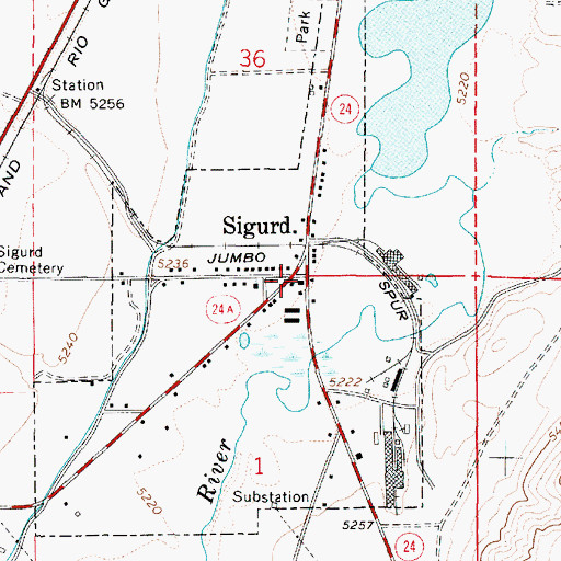 Topographic Map of Sigurd Post Office, UT
