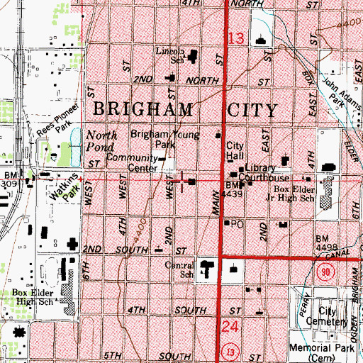 Topographic Map of Brigham City Post Office, UT