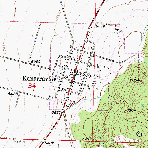 Topographic Map of Kanarraville Post Office, UT