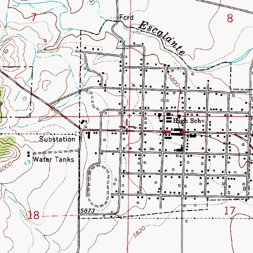 Topographic Map of Escalante Post Office, UT