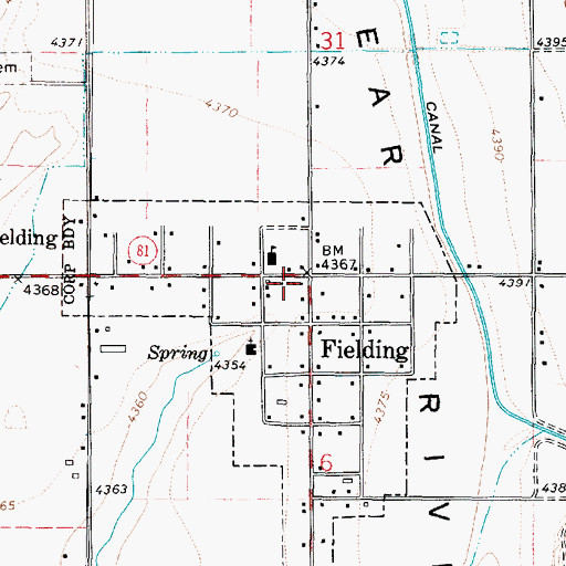 Topographic Map of Fielding Post Office, UT