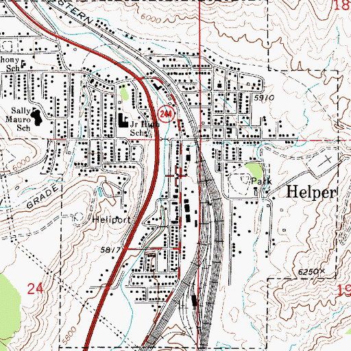 Topographic Map of Helper Post Office, UT