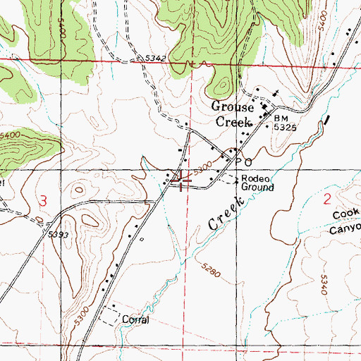 Topographic Map of Grouse Creek Post Office, UT