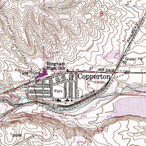 Topographic Map of Bingham Canyon Post Office, UT