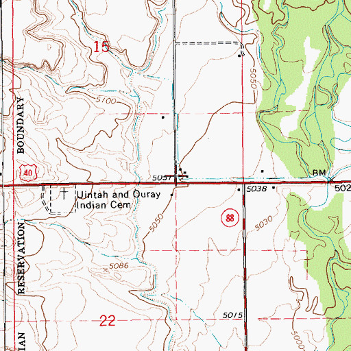 Topographic Map of Fort Duchesne Post Office, UT