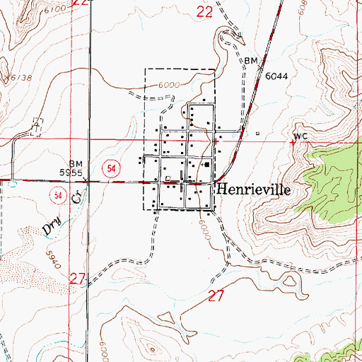 Topographic Map of Henrieville Post Office, UT