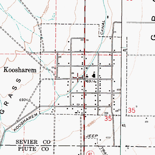 Topographic Map of Koosharem Post Office, UT