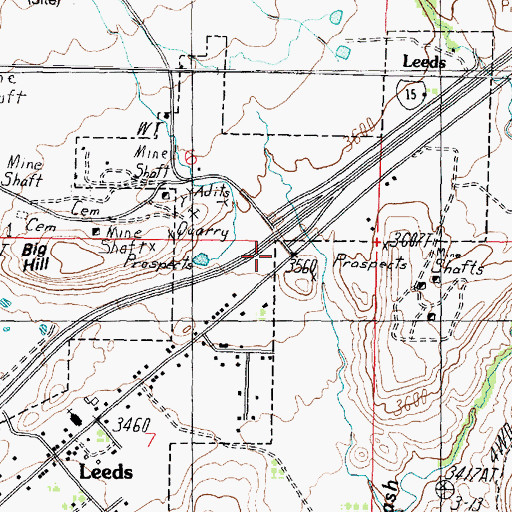 Topographic Map of Leeds Post Office, UT
