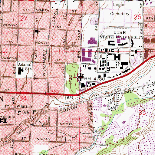 Topographic Map of Logan Post Office - Utah State University Station, UT