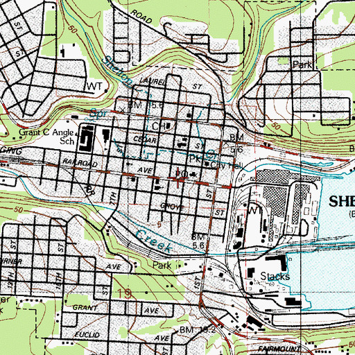 Topographic Map of Shelton Post Office, WA