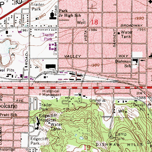 Topographic Map of Dishman Post Office, WA