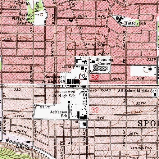 Topographic Map of Manito Post Office, WA