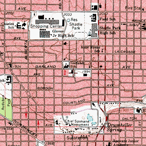 Topographic Map of Shadle Garland Post Office, WA