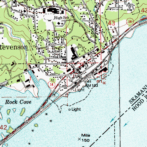 Topographic Map of Stevenson Post Office, WA