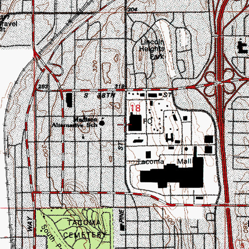 Topographic Map of Evergreen Post Office, WA