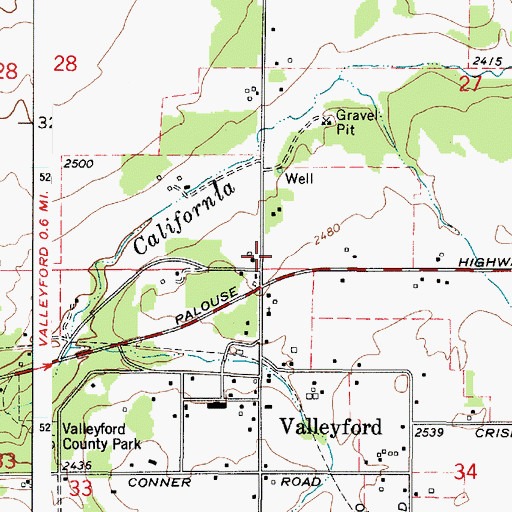 Topographic Map of Vallyford Post Office, WA