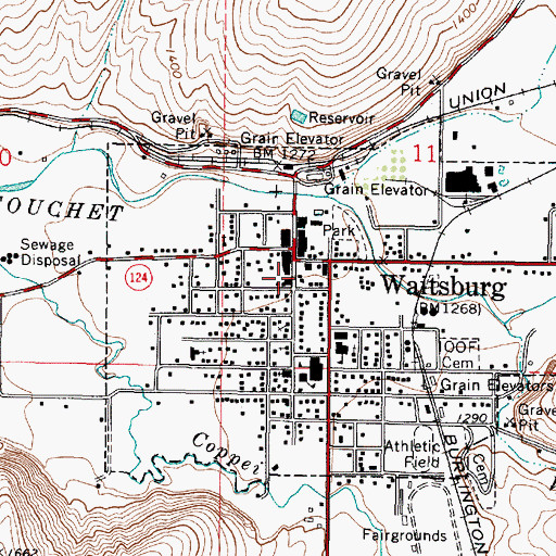 Topographic Map of Waitsburg Post Office, WA