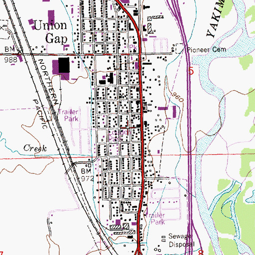 Topographic Map of Union Gap Post Office, WA