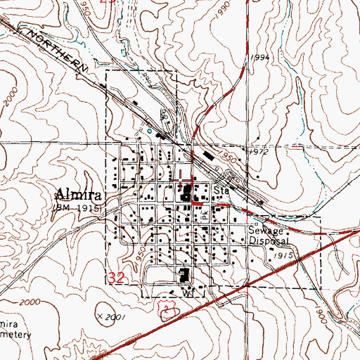 Topographic Map of Almira Post Office, WA