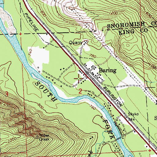 Topographic Map of Baring Post Office, WA